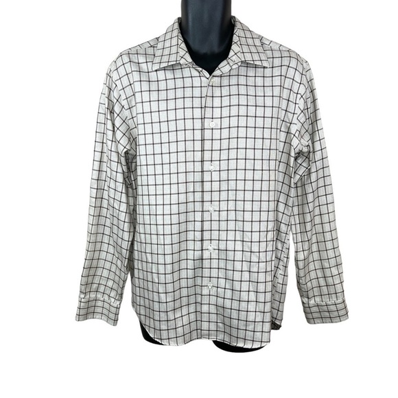 Large Egara Beige Plaid Long Sleeve Button Down Non Iron Cotton - Picture 1 of 7